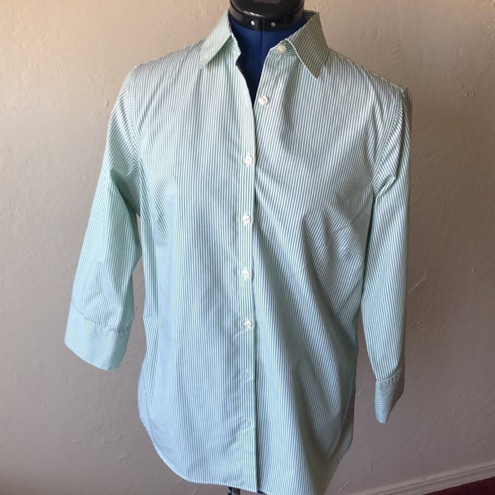 Land’s End Wrinkle Free Striped 3/4 Sleeve Dress Shirt